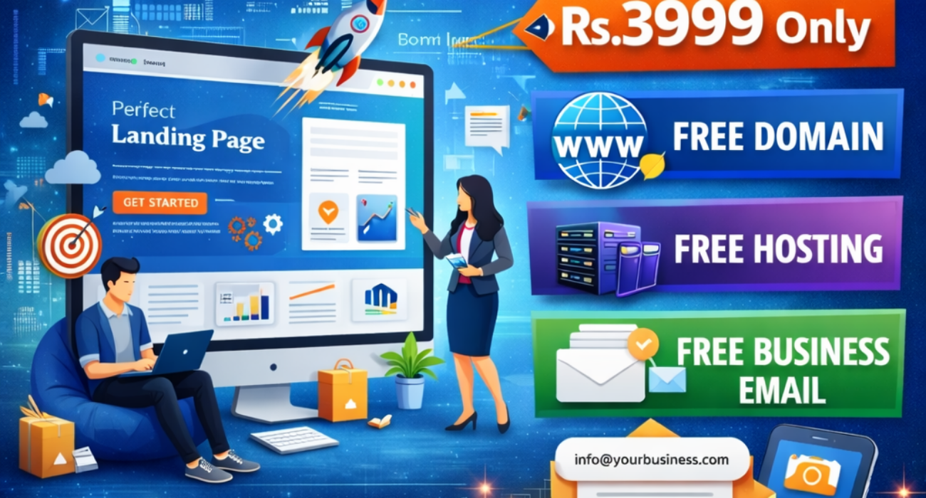Landing Page Website Development Free Domain, Hosting & Business Email (1 Year)